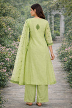 Pastel Light Green Handblock Printed 3-Pc Kurta Set