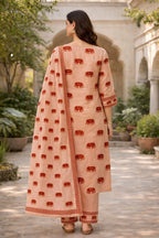 Pastel Peach Elephant Handblock Kurta Set with Sequin & Tassels