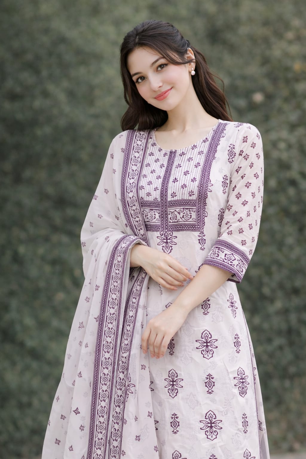 Light Pink Handblock Kurta Set with Sequin Detail – 3 Piece Ethnic Wear