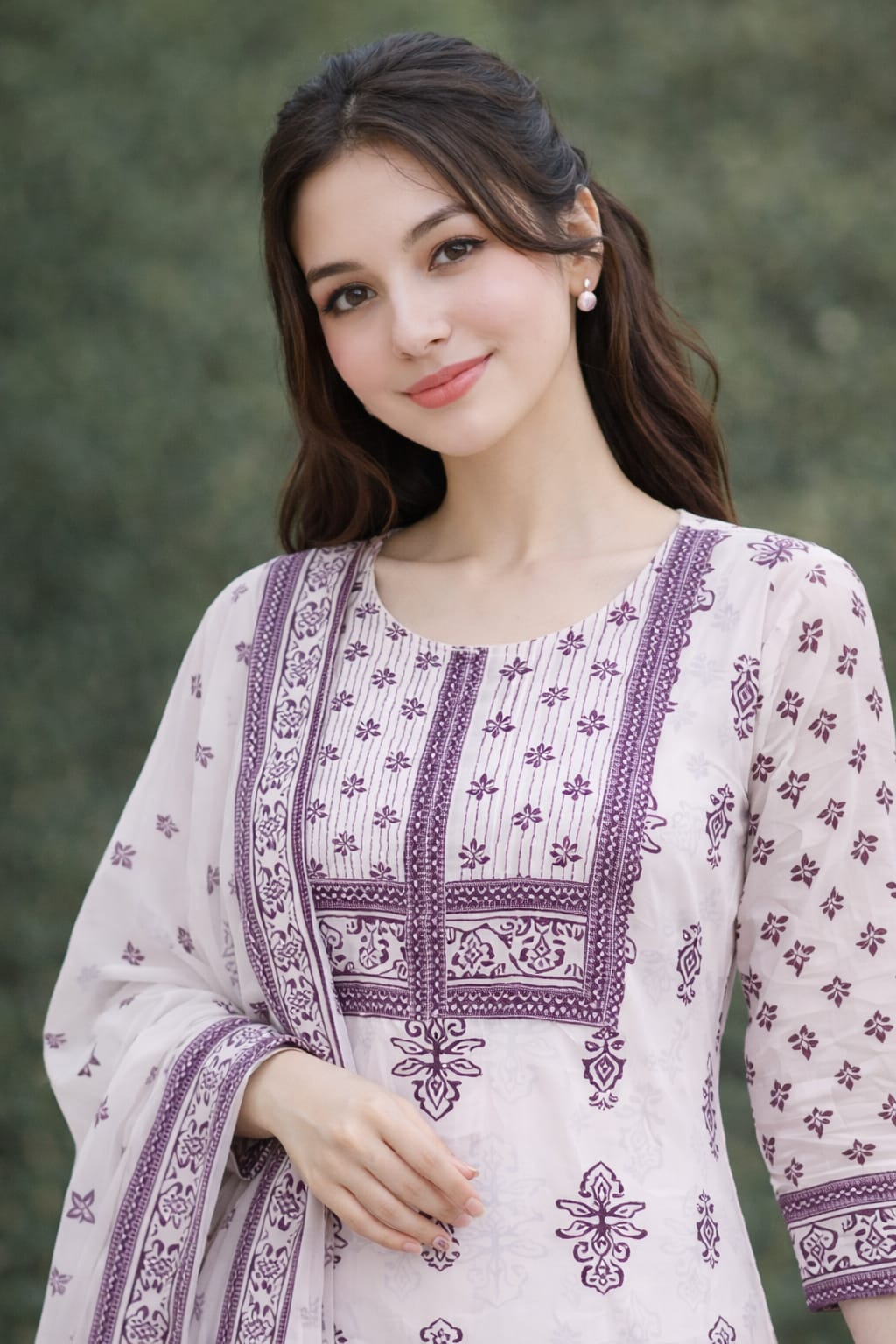 Light Pink Handblock Kurta Set with Sequin Detail – 3 Piece Ethnic Wear