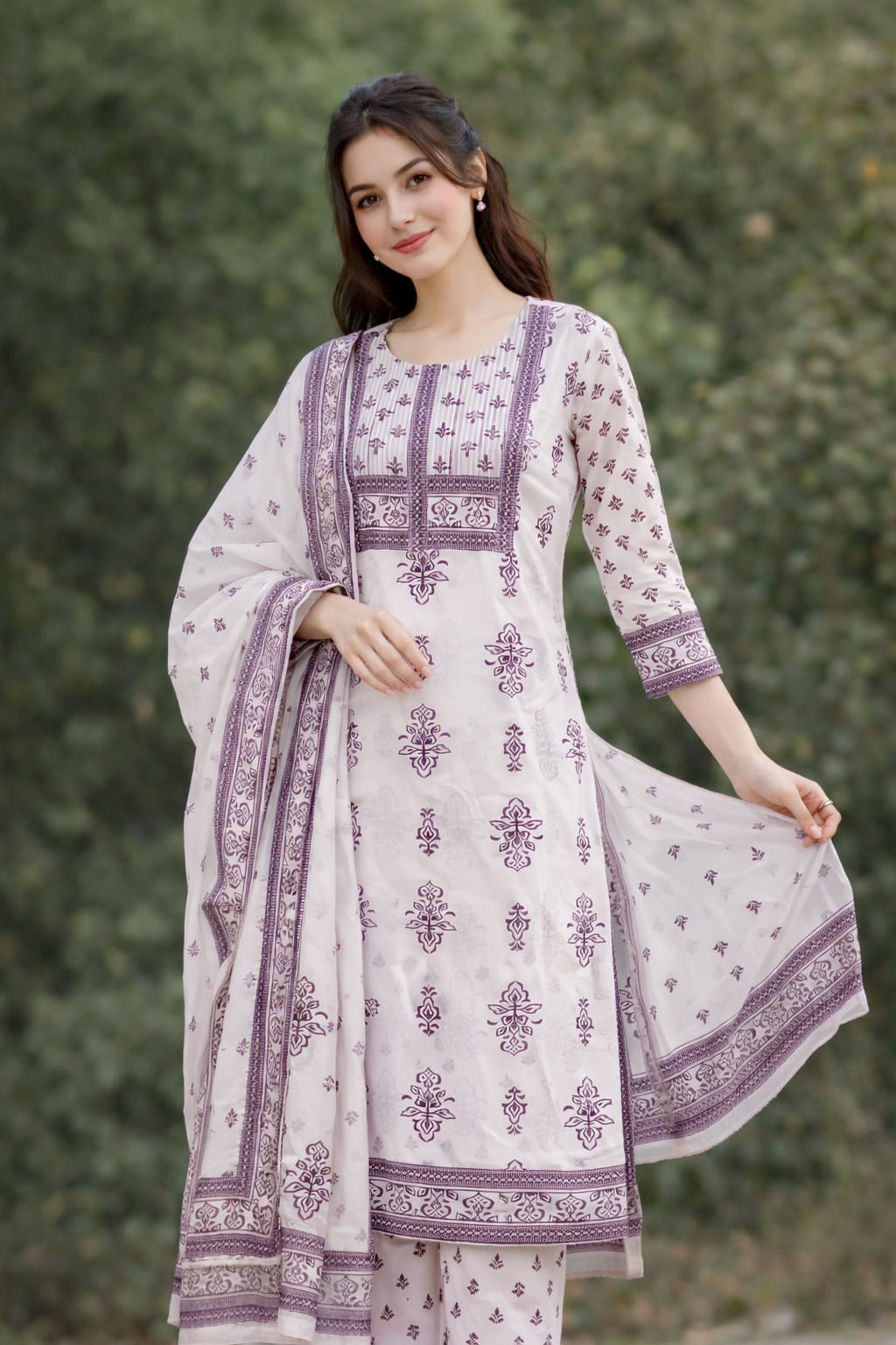 Light Pink Handblock Kurta Set with Sequin Detail – 3 Piece Ethnic Wear