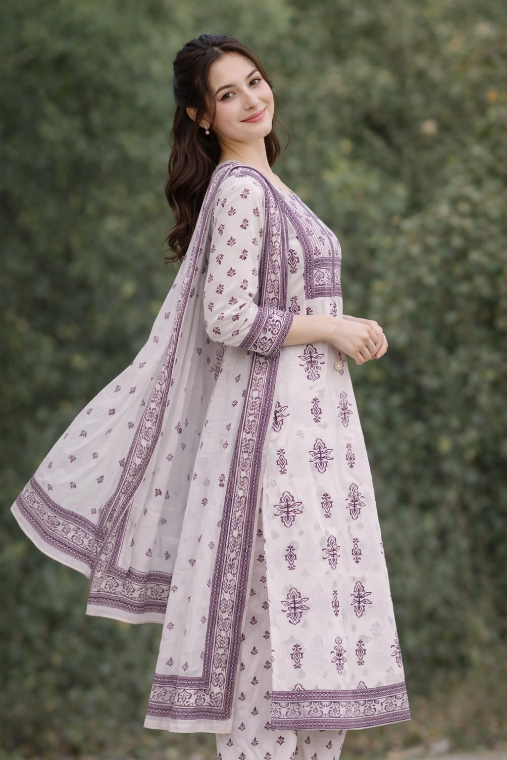 Light Pink Handblock Kurta Set with Sequin Detail – 3 Piece Ethnic Wear