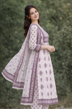 Light Pink Handblock Kurta Set with Sequin Detail – 3 Piece Ethnic Wear