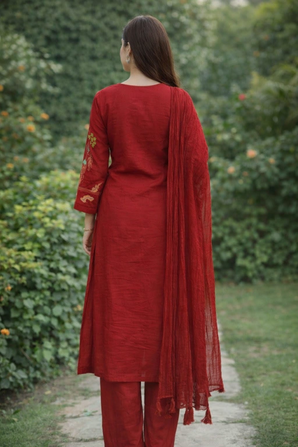 Red Floral Embroidered Kurta Set with Dupatta