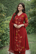 Red Floral Embroidered Kurta Set with Dupatta