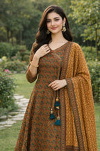 Golden Mustard Angrakha Anarkali Set