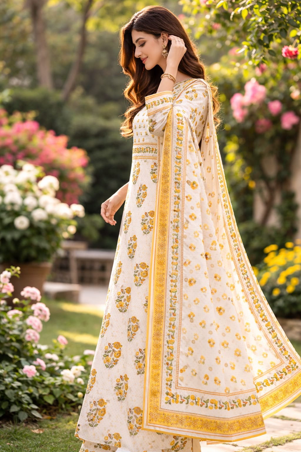 Floral Cotton Kurta Set with Dupatta