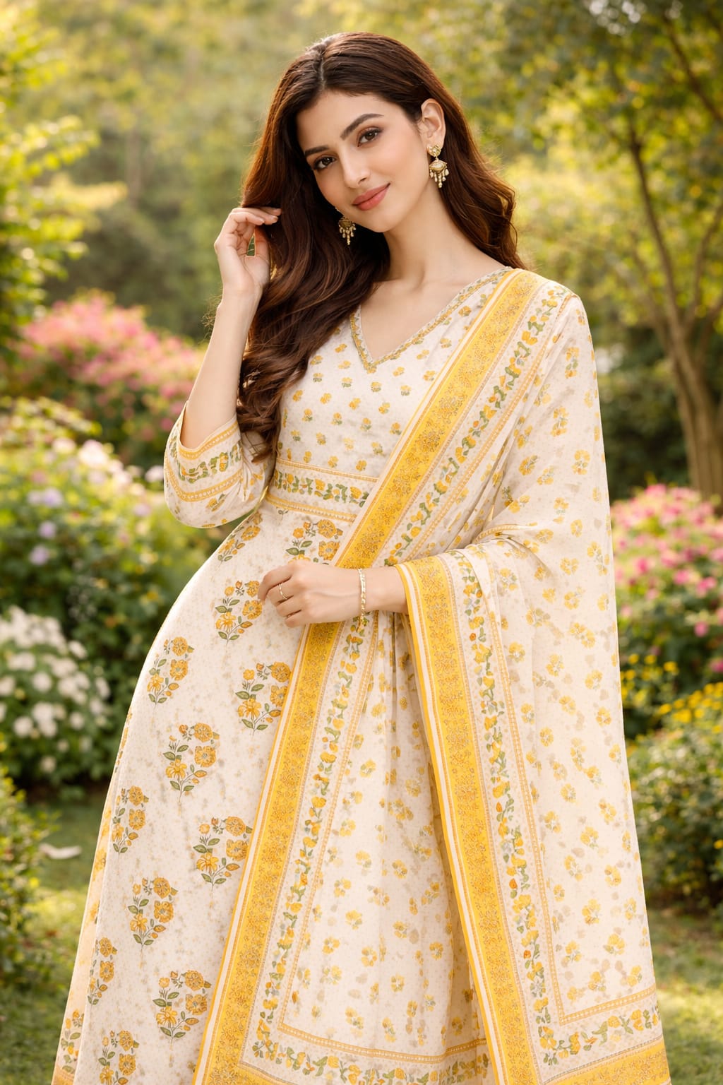 Floral Cotton Kurta Set with Dupatta