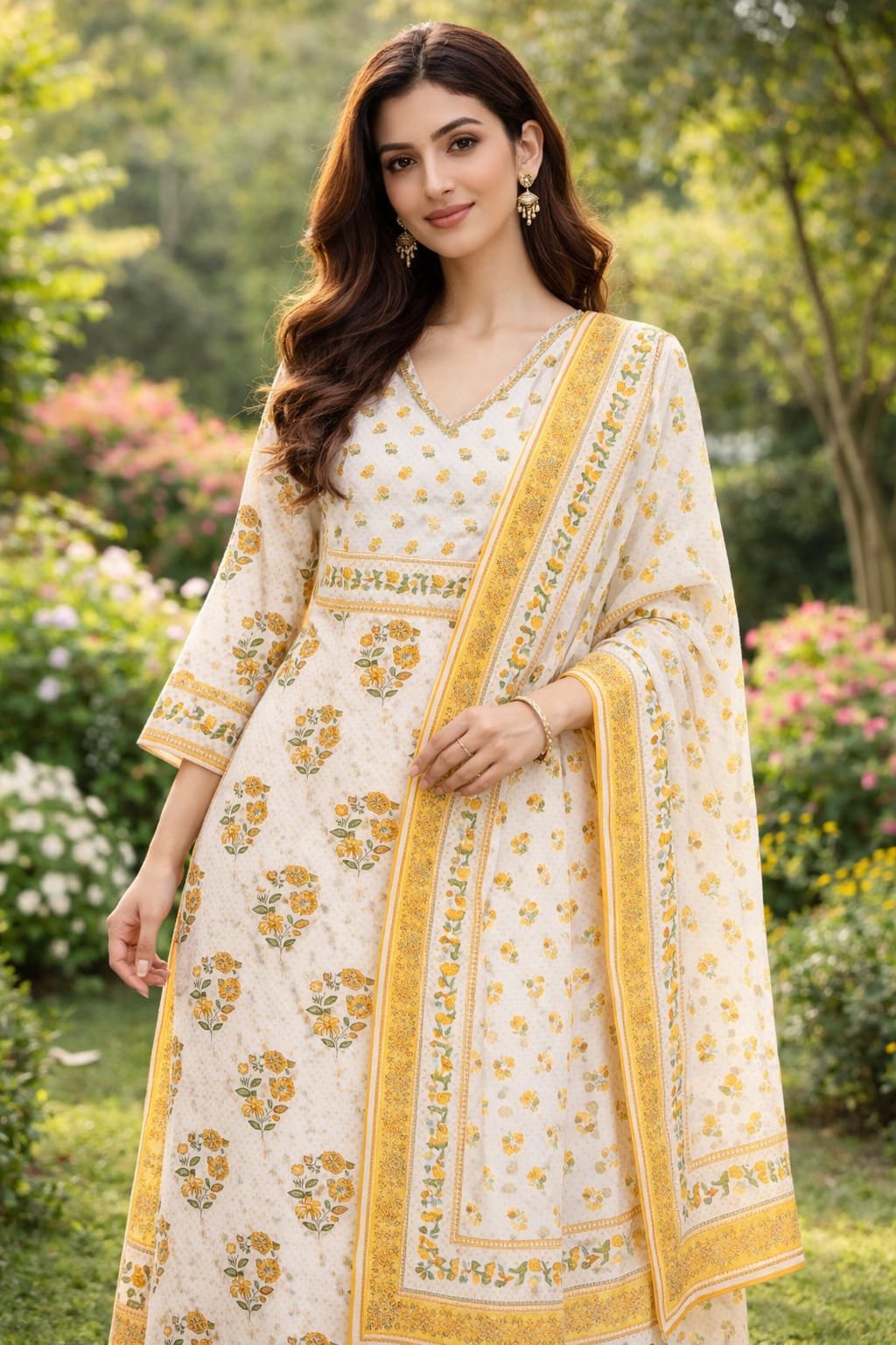 Floral Cotton Kurta Set with Dupatta