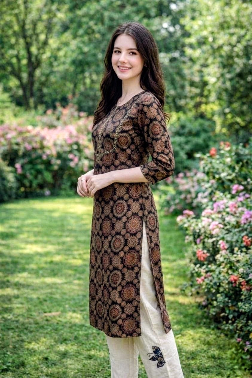 Black Digital Mandala Coord Set with Sequin Neckline & Applique Pants