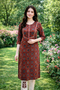 Rust Red Mandala Print Coord Set with Sequin Mirror Work