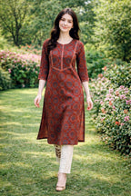 Rust Red Mandala Print Coord Set with Sequin Mirror Work