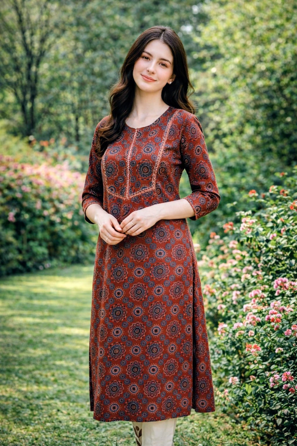 Rust Red Mandala Print Coord Set with Sequin Mirror Work