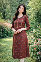 Rust Red Mandala Print Coord Set with Sequin Mirror Work