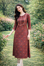 Rust Red Mandala Print Coord Set with Sequin Mirror Work
