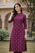 Wine Purple Muslin A-Line Coord Set with Mandarin Neck