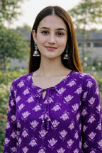 Premium 60-60 Cotton Fabric Purple multicolour Floral printed short kurti for women