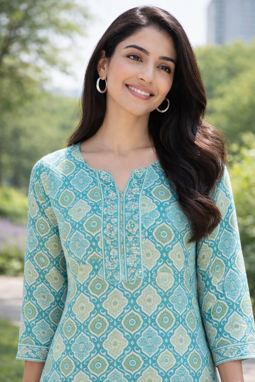 Premium 60-60 Cotton Fabric Green multicolour  printed short kurti for women