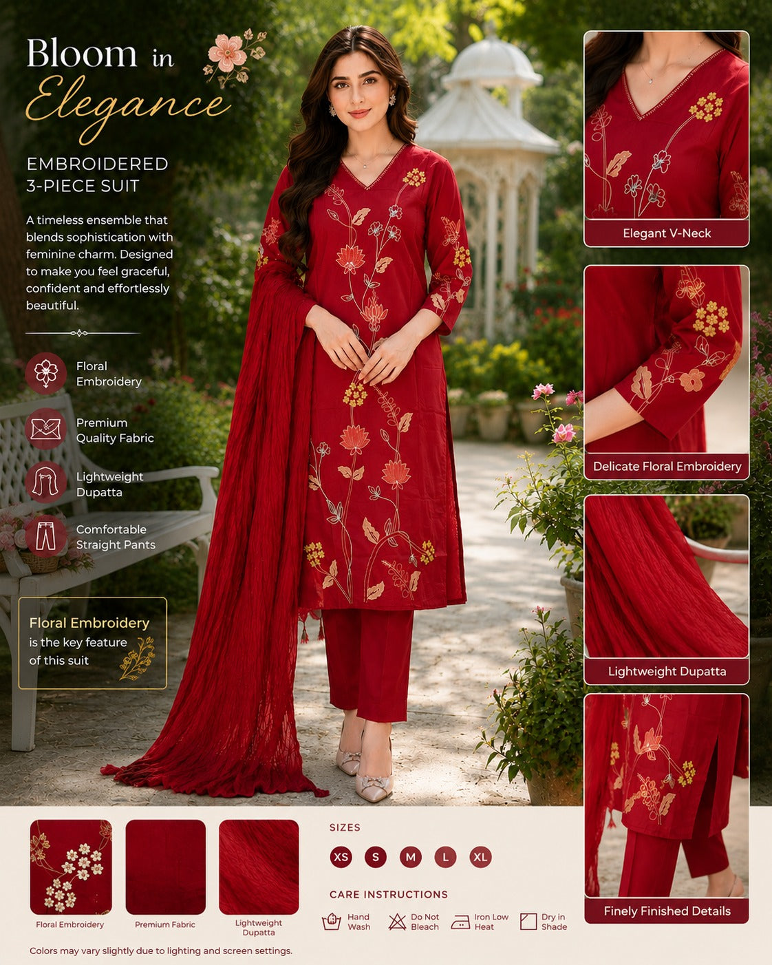 Red Embroidered and Sequin handwork Straight Kurta set with dupatta for women with and Embroidery Handwork on sleeves for a Beautiful Elegant look