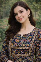 Blue Floral Sequin Anarkali Set with Dupatta