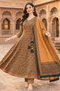 Golden Mustard Angrakha Anarkali Set